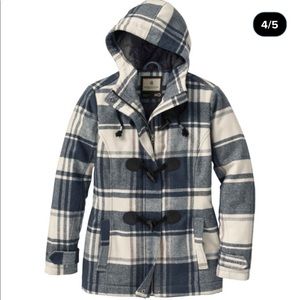 Plaid Wool Toggle Coat with Hood - Size XL